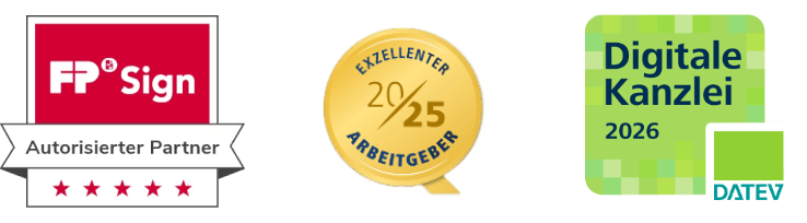 FP sign Authorisierter Partner | Exzellenter Arbeitgeber 2022 | Digitale Kanzlei 2022