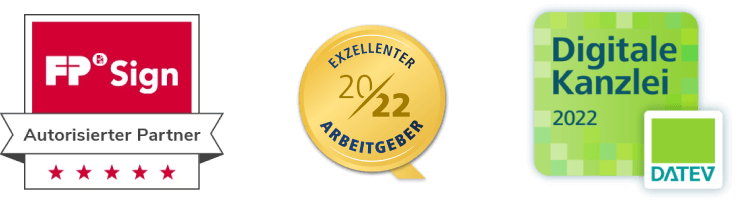 FP sign Authorisierter Partner | Exzellenter Arbeitgeber 2022 | Digitale Kanzlei 2022